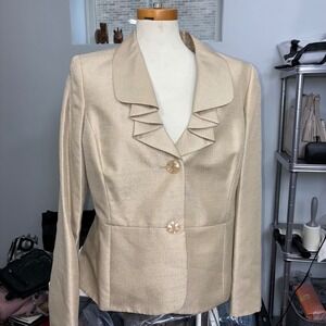 Le Suit Womens Size 14 Gold Textured Metallic Suit Jacket Pencil Skirt